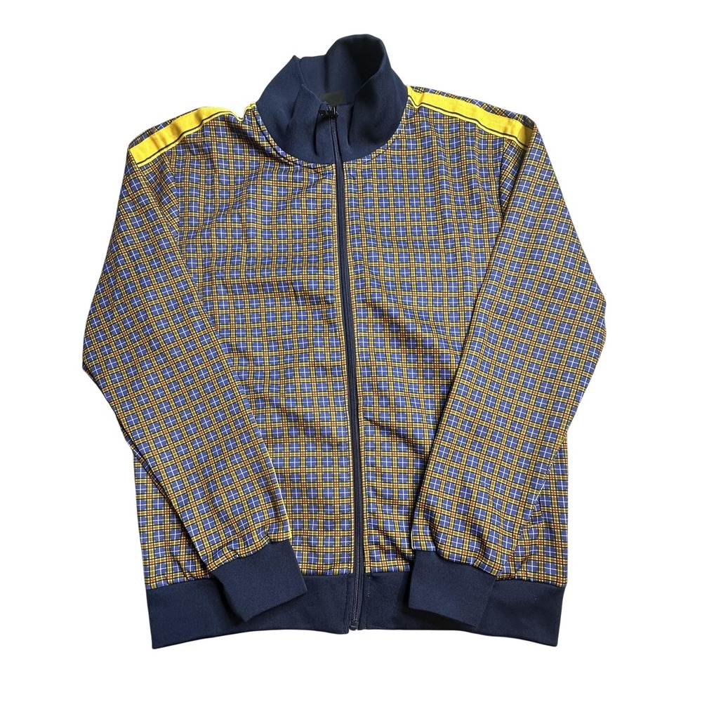 Jian Wang Track Jacket Mens XL Blue Plaid Full‎ Zip Pockets Retro Style Athletic